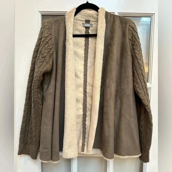 Vintage Neiman Marcus Faux Fur Suede Sweater Open Knit Cardigan Size Large L - Picture 1 of 11